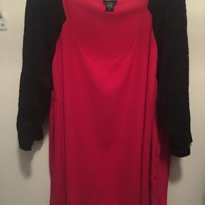 Torrid Red Blouse with Black Lace Sleeves